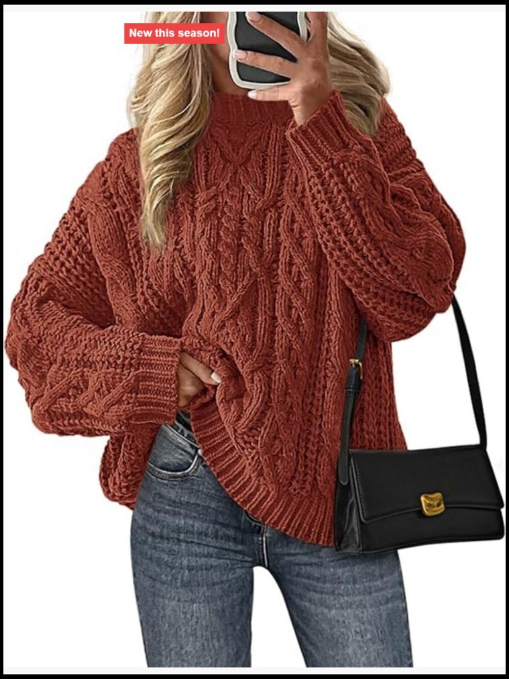 Oversized Chunky Cable Knit Pullover Sweater Long Sleeve Crewneck